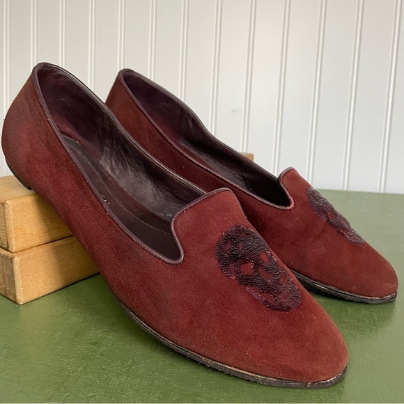 Alexander McQueen Skull-Sequin Loafers in Burgundy Suede *Italy* - Picture 1 of 7